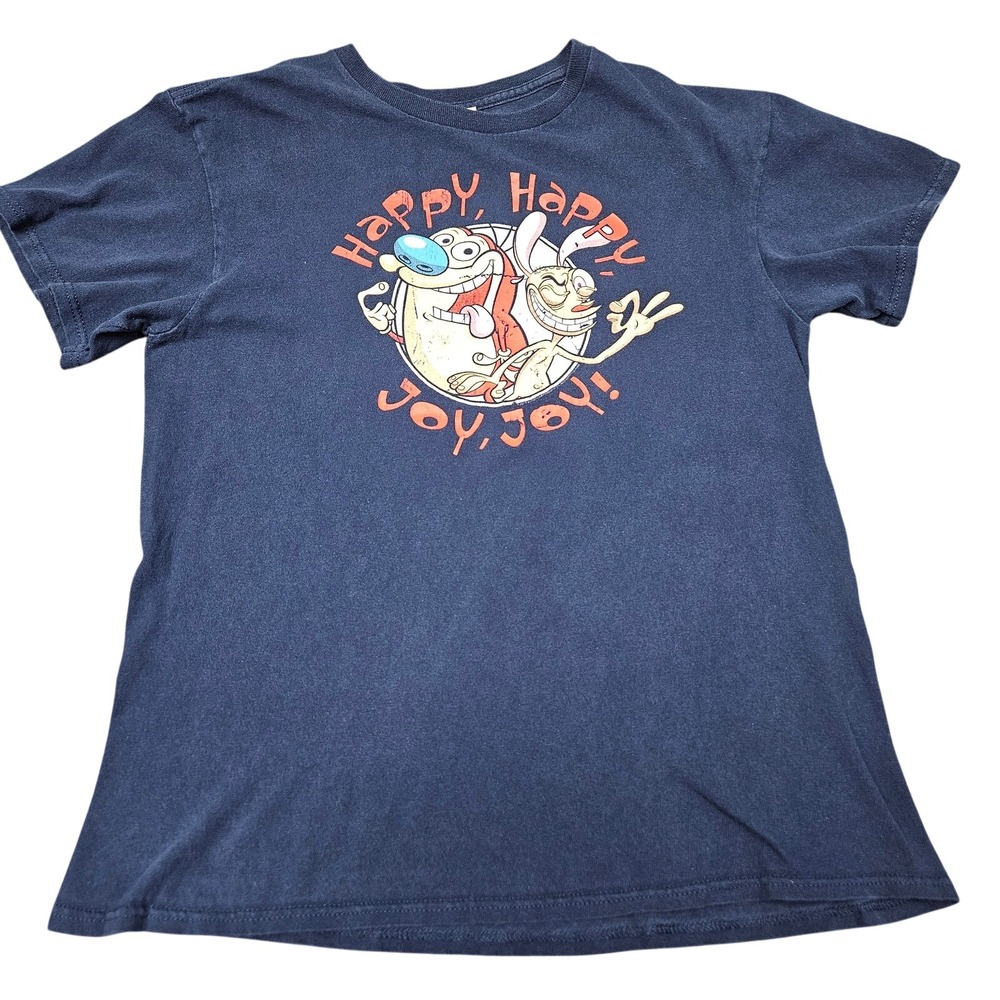 Ren & Stimpy Tshirt Womens M Navy Happy Joy Joy Graphic Cartoon Nickelodeon